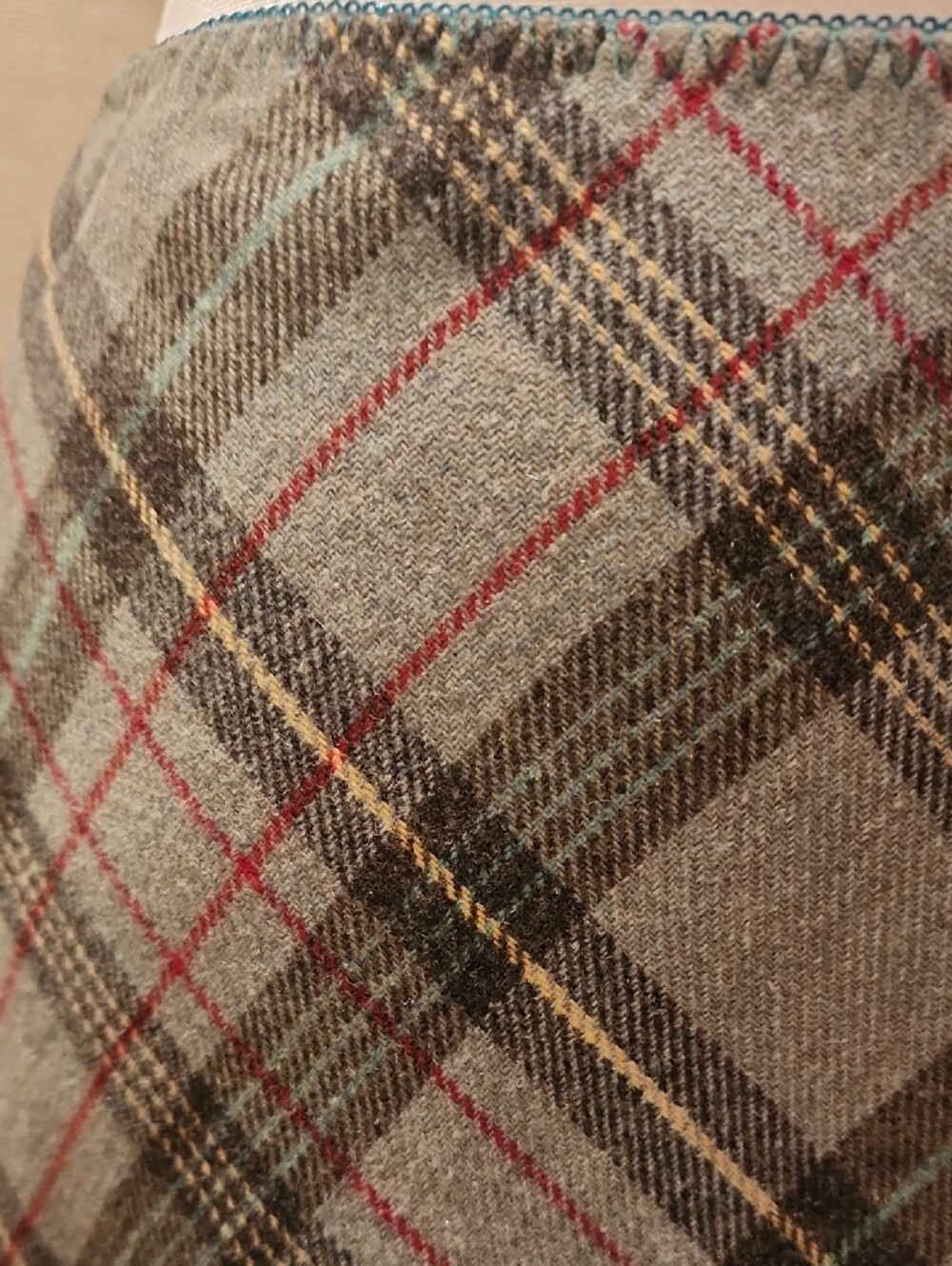Plaid Wool Midi Skirt in Dusty Turquoise, Blue & Red - Picture 2 of 5